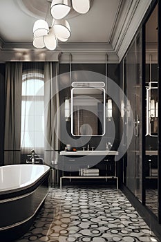 Art-deco style interior of bathroom in luxury house