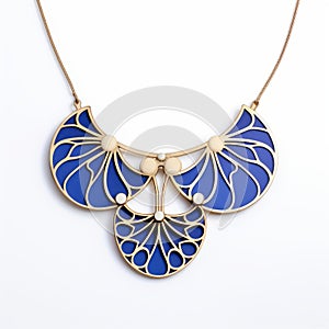 Art Deco Style Necklace With Blue And Gold Leaves