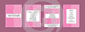 Art deco style pink wedding invitation