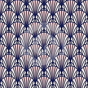 Art Deco style seamless pattern texture with arch scales in blue and pink outlines