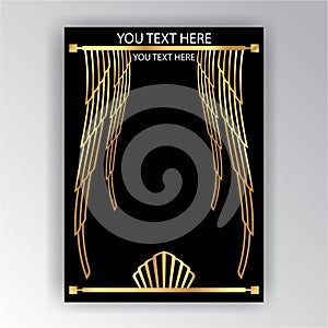 Art Deco template golden-black, A4 page, menu, card