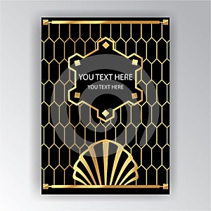 Art Deco template golden-black, A4 page, menu, card