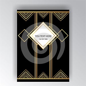 Art Deco template golden-black, A4 page, menu, card, invitation