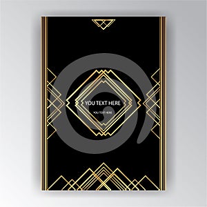 Art Deco template golden-black, A4 page, menu, card, invitation