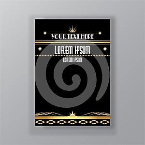 Art Deco template golden-black, A4 page, menu, card, invitation