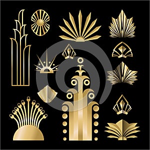 Art Deco template golden-black DIY elements set