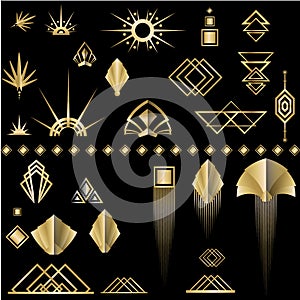 Art Deco template golden-black DIY elements set