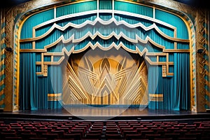 art deco theater with geometric patterns and streamlined forms