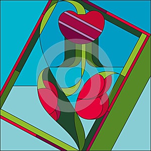 Art deco vector colored geometric flower pattern. Art deco stained glass pattern.