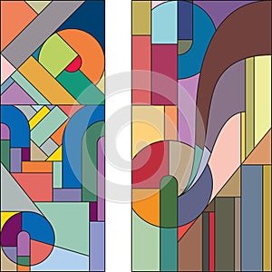 Art deco vector colored geometric pattern. Art deco stained glass pattern.