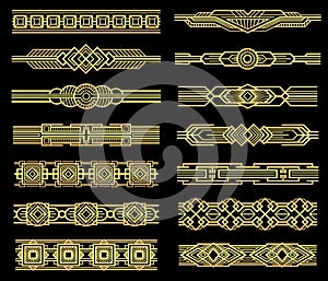 Art deco vector line borders set in 1920s graphic style