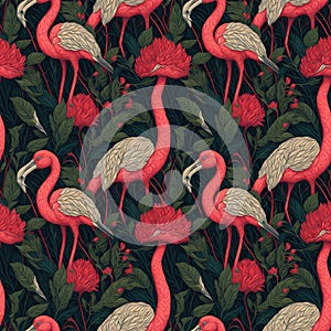 Art deco vintage tropical seamless pattern,flamingo and flowers