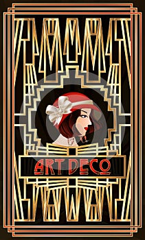 Art Deco vip card with flapper girl, vector
