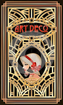 Art Deco vip card with flapper girl, vector