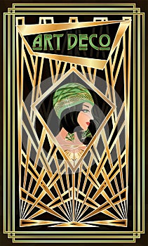 Art Deco vip invitation card with flapper girl