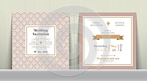 Art Deco Wedding Invitation Card in Gold and Pink