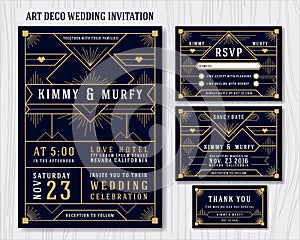 Art Deco Wedding Invitation Design Template.