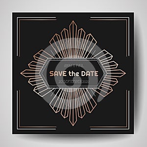Art deco Wedding Invitation, Save the Date card