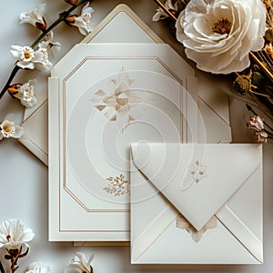 Art Deco wedding invitation suite with gold accents