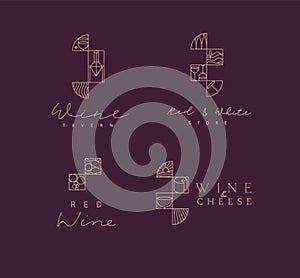 Art deco wine labels with lettering violet bg