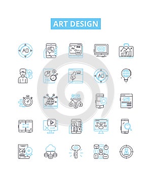 Art design vector line icons set. Graphic, Craft, Drawing, Sculpting, Painting, Textile, Printmaking illustration