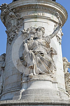 Art detail on Statue of Liberty in Place de la Republique in Paris