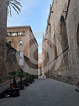 Exploring Barrio GÃ³tico at Barcelona, Spain. Architecture and buildings photo