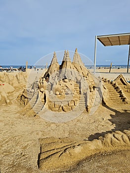 Sand castle in Barceloneta, Barcelona, CataluÃ±a, Spain. Travel and exploring. arts and creativity photo