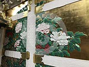Art details of Yomeimon Main Gate of the Imperial Court at Nikko Toshogu Shrine.
