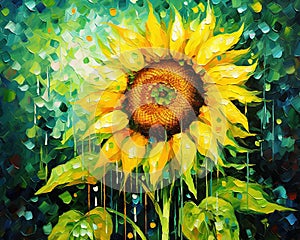 an art download of a sunflowers with light yellow and emerald.