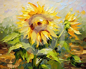 an art download of a sunflowers with light yellow and emerald.