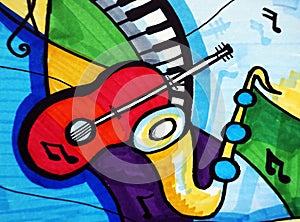 art drawing abstract copic marker geometric shape musical instruments