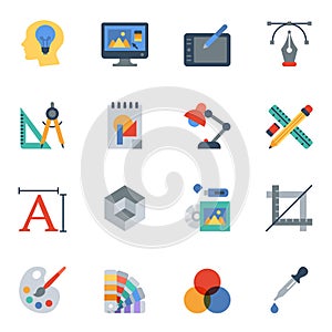 Art, drawing and web and graphic design flat icons set1.