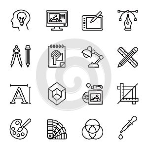 Art, drawing and web and graphic design icons set.