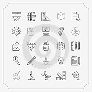 Art, drawing and web and graphic design icons set. Line Style stock vector