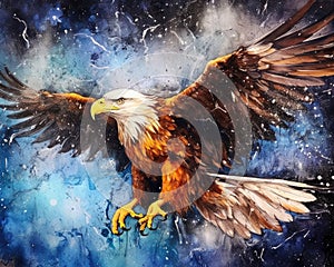 art eagle in space . dreamlike background with eagle . Hand Drawn Style illustration