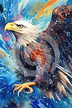 art eagle in space . dreamlike background with eagle . Hand Drawn Style illustration