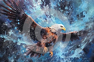 art eagle in space . dreamlike background with eagle . Hand Drawn Style illustration