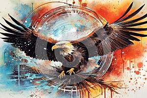 art eagle in space . dreamlike background with eagle . Hand Drawn Style illustration
