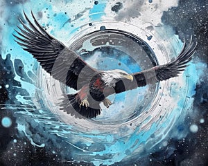 art eagle in space . dreamlike background with eagle . Hand Drawn Style illustration