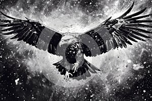 art eagle in space . dreamlike background with eagle . Hand Drawn Style illustration