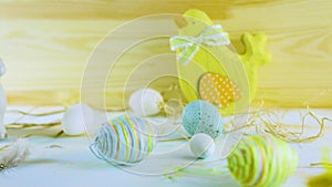 Art easter background with fresh spring flower and yellow butterfly