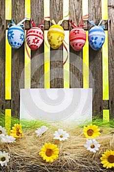 Art Easter Egg background fence card blank spring flower eggs