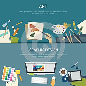 Art education and graphic design web banner flat design