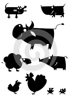 Art farm animal silhouettes