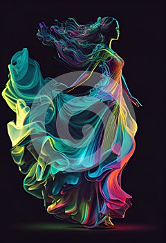 Art fashion beautiful elegant woman in blowing flyin.illustration. AI generative