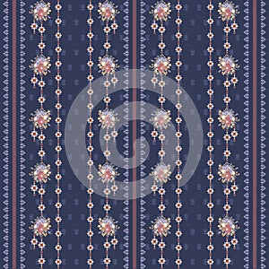 Art floral vector seamless pattern. Autumn flowers with blue background