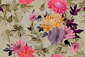 Art floral vector seamless pattern. Autumn flowers