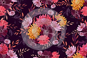 Art floral vector seamless pattern, autumn flowers