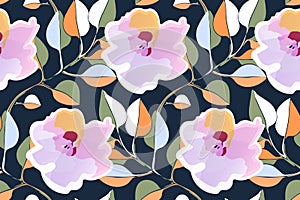 Art floral vector seamless pattern. Pink flowers